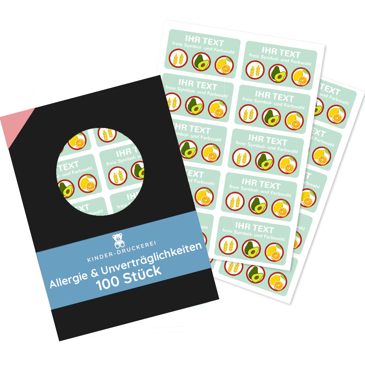 Aufkleber "Allergien & Unverträglichkeiten" inkl. Individualisierung (100 Stück - 47x26 mm) - kinder-druckerei.de