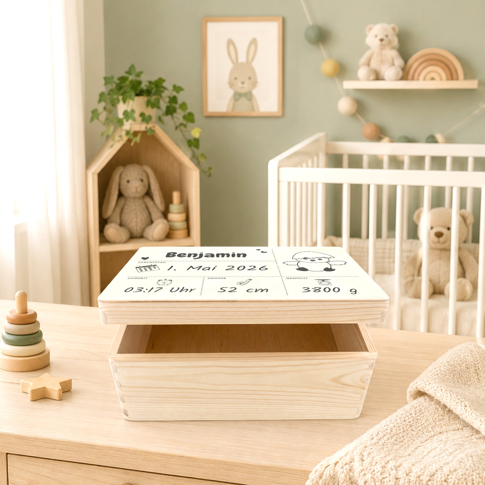 Erinnerungskiste Baby aus Holz mit Kindermotiv & Gravur