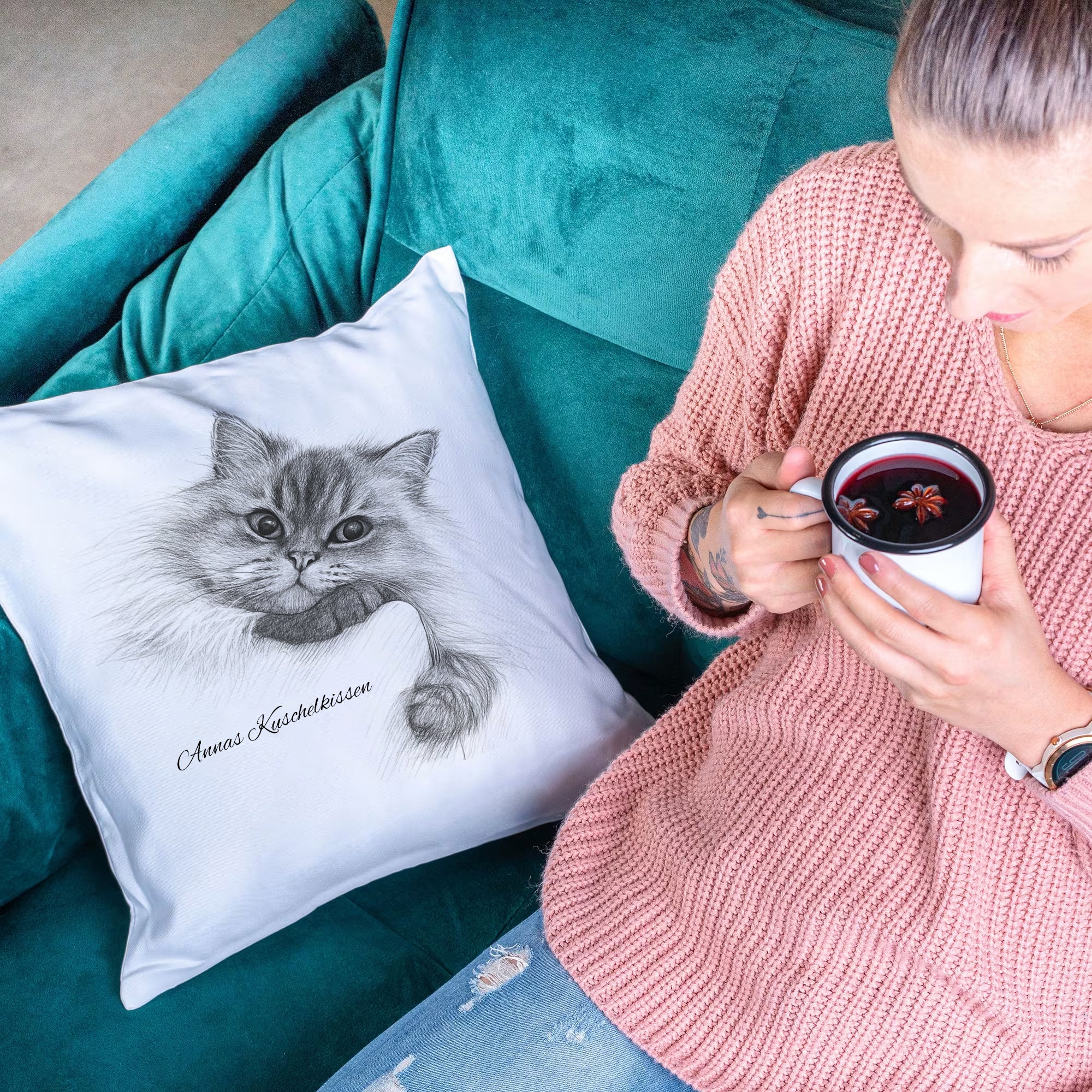 Housse de coussin avec dessin au crayon