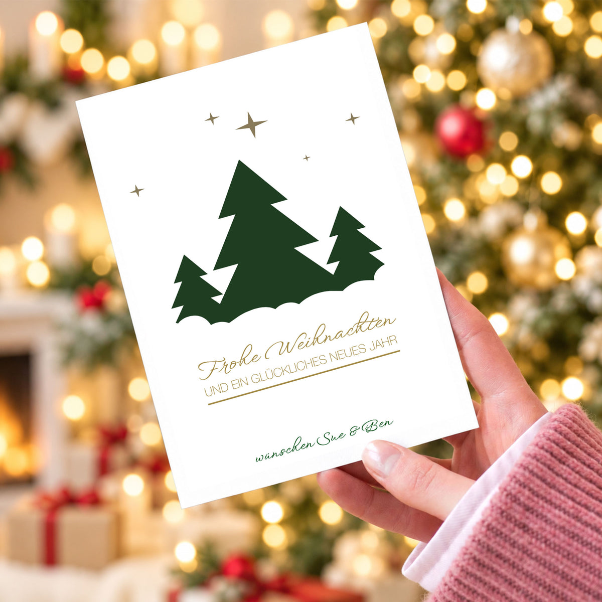 Grußkarten / Weihnachstkarte DIN A6 mit Umschlag - Weihnachtsmotiv personalisiert mit Logo oder Name