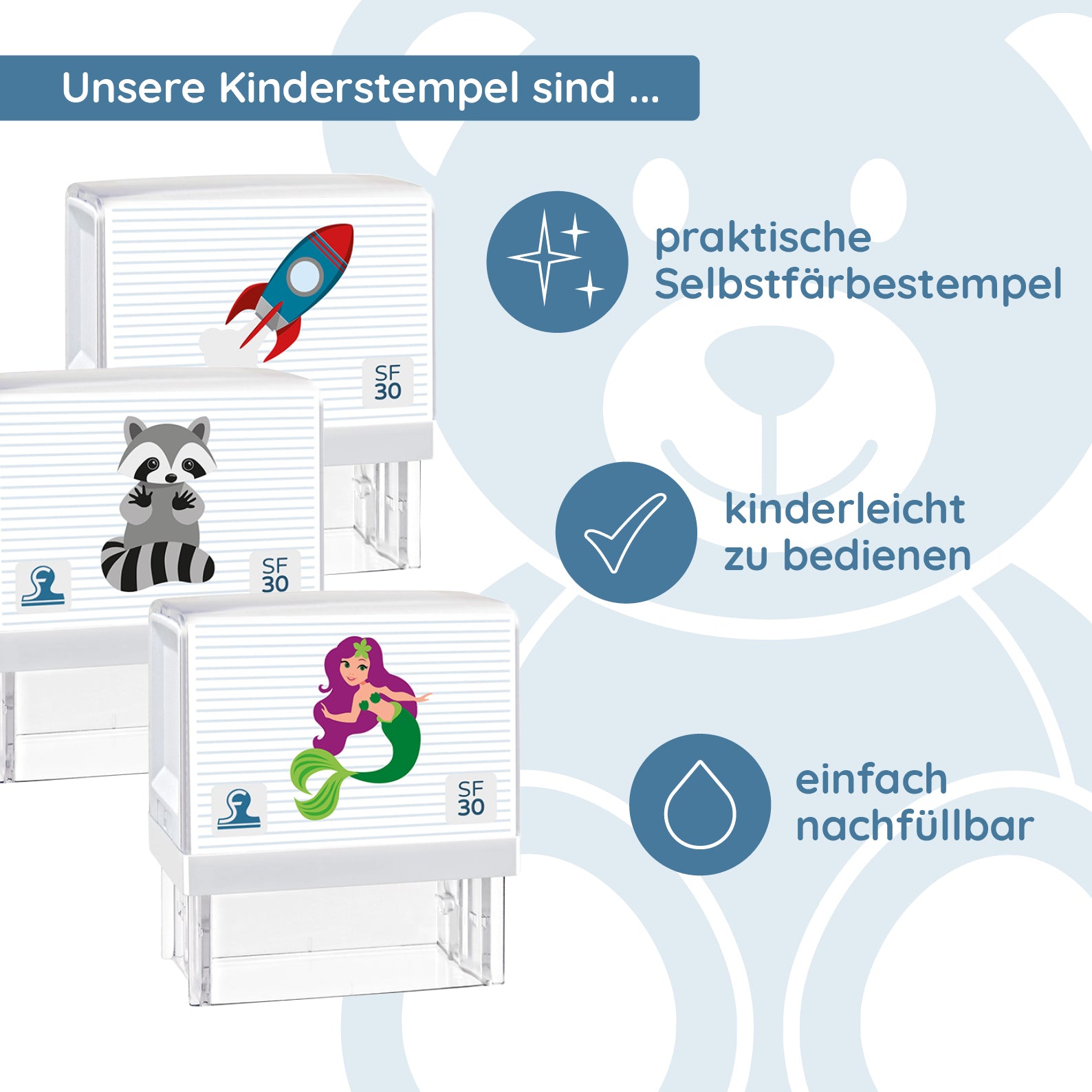 Kinderstempel 5 Zeilen mit Motiv / Namensstempel & Adressstempel (47 x18 mm) - kinder-druckerei.de