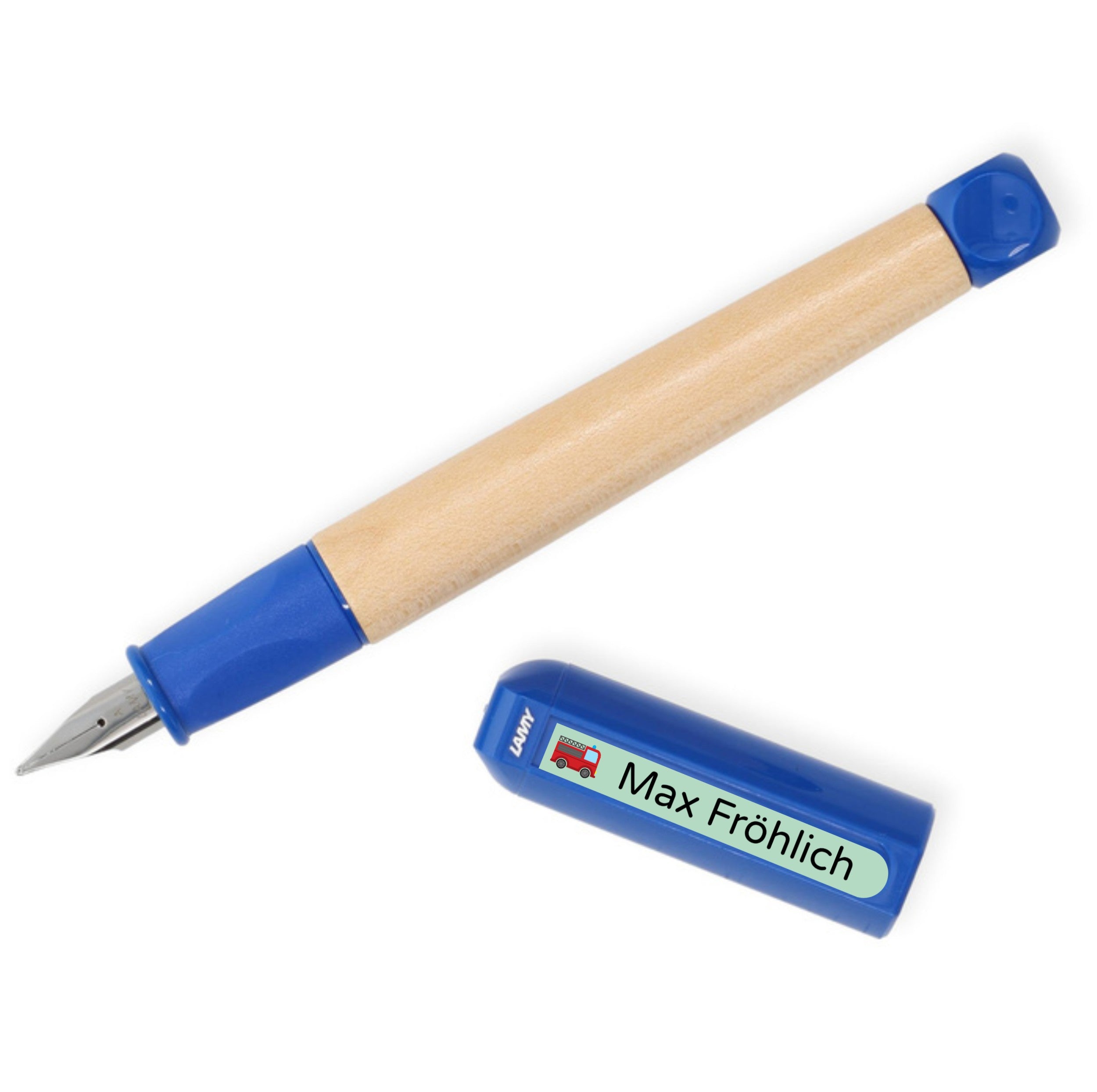 Personalisierter Lamy Schreiblern-Füller Blau & 70 Namensaufkleber - kinder-druckerei.de