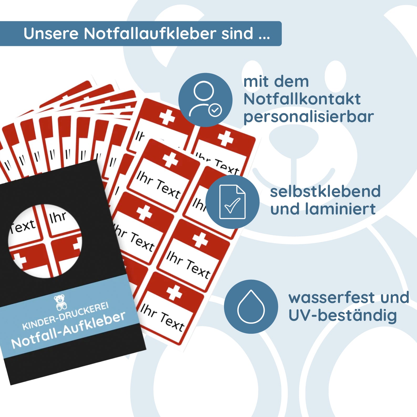 Notfallaufkleber im Detail mit Beispiel-Beschriftung