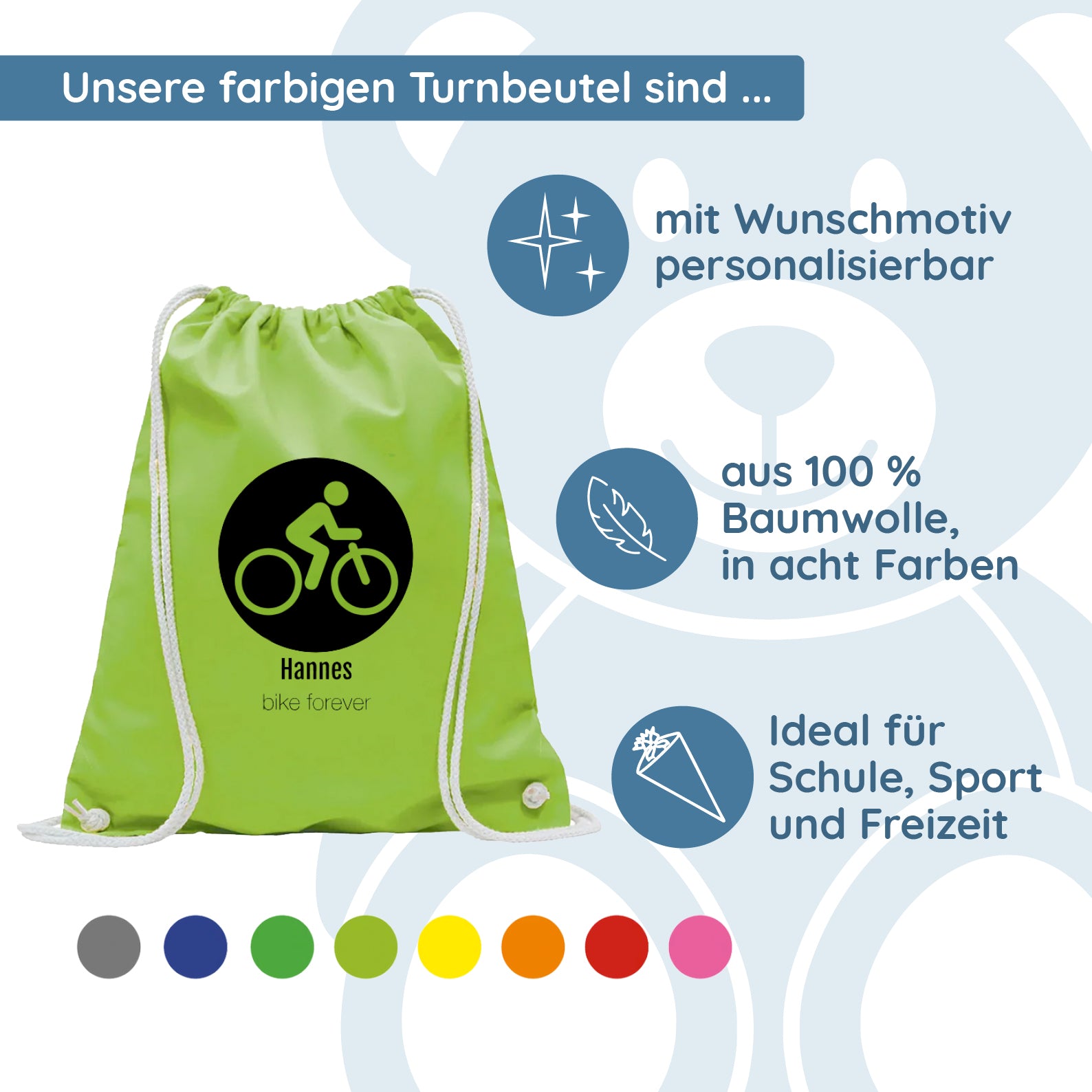 Turnbeutel-Rucksack bunt mit individuellem Druck (bunt) - kinder-druckerei.de