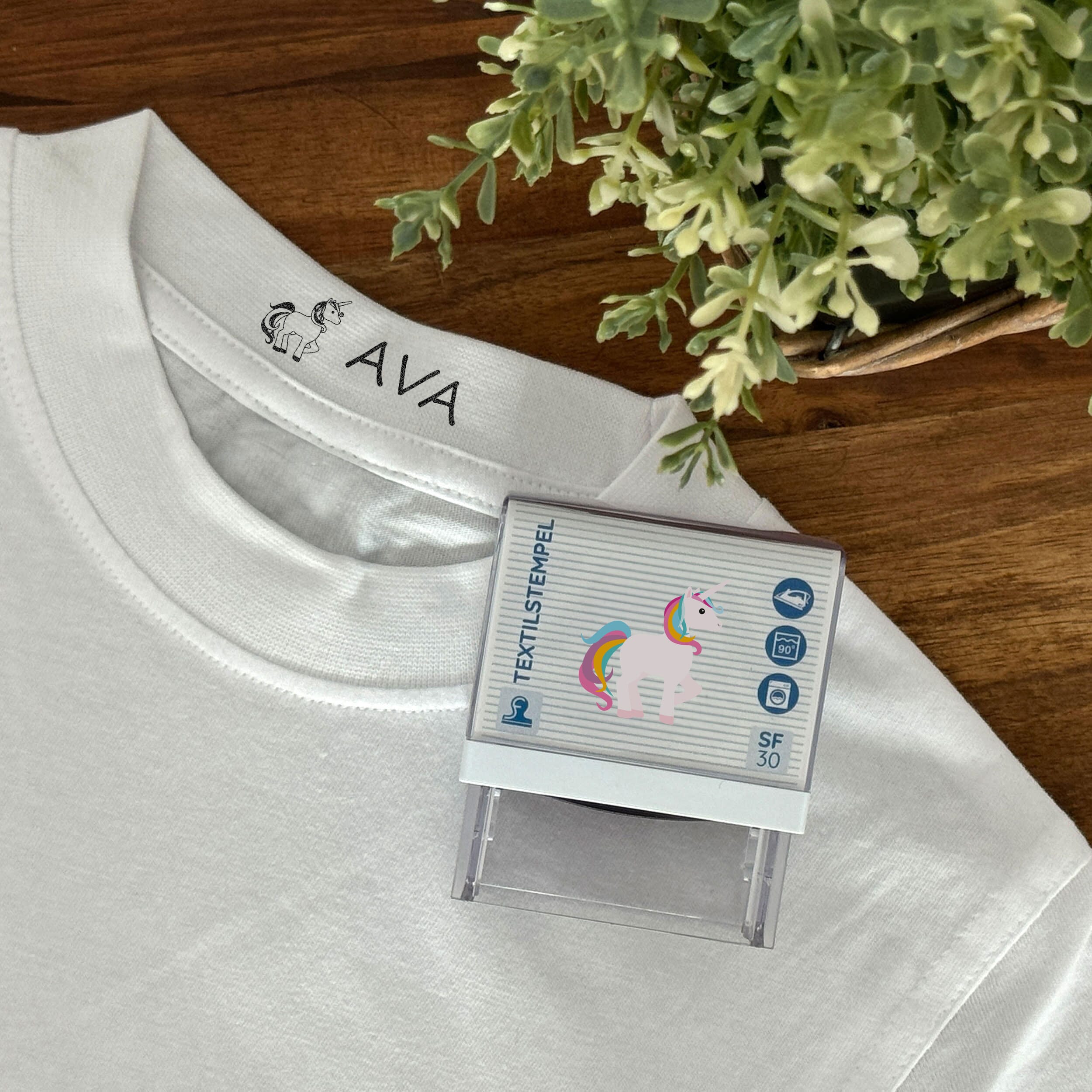 SF30 Textilstempel für Kinder mit Motiv und Personalisierung (47 x 18 mm) - kinder-druckerei.de