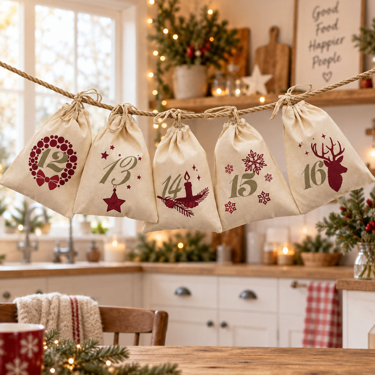 Advent Calendar with 24 Bags to Fill & Personalize (with Cord)