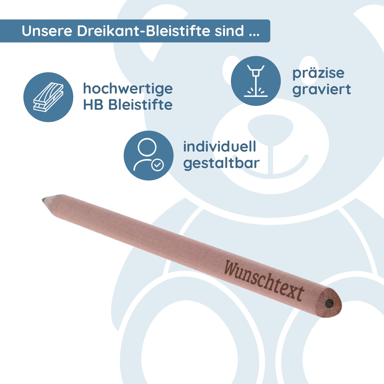 Lasergravierte Dreikant-Bleistifte (25 Stück) - kinder-druckerei.de