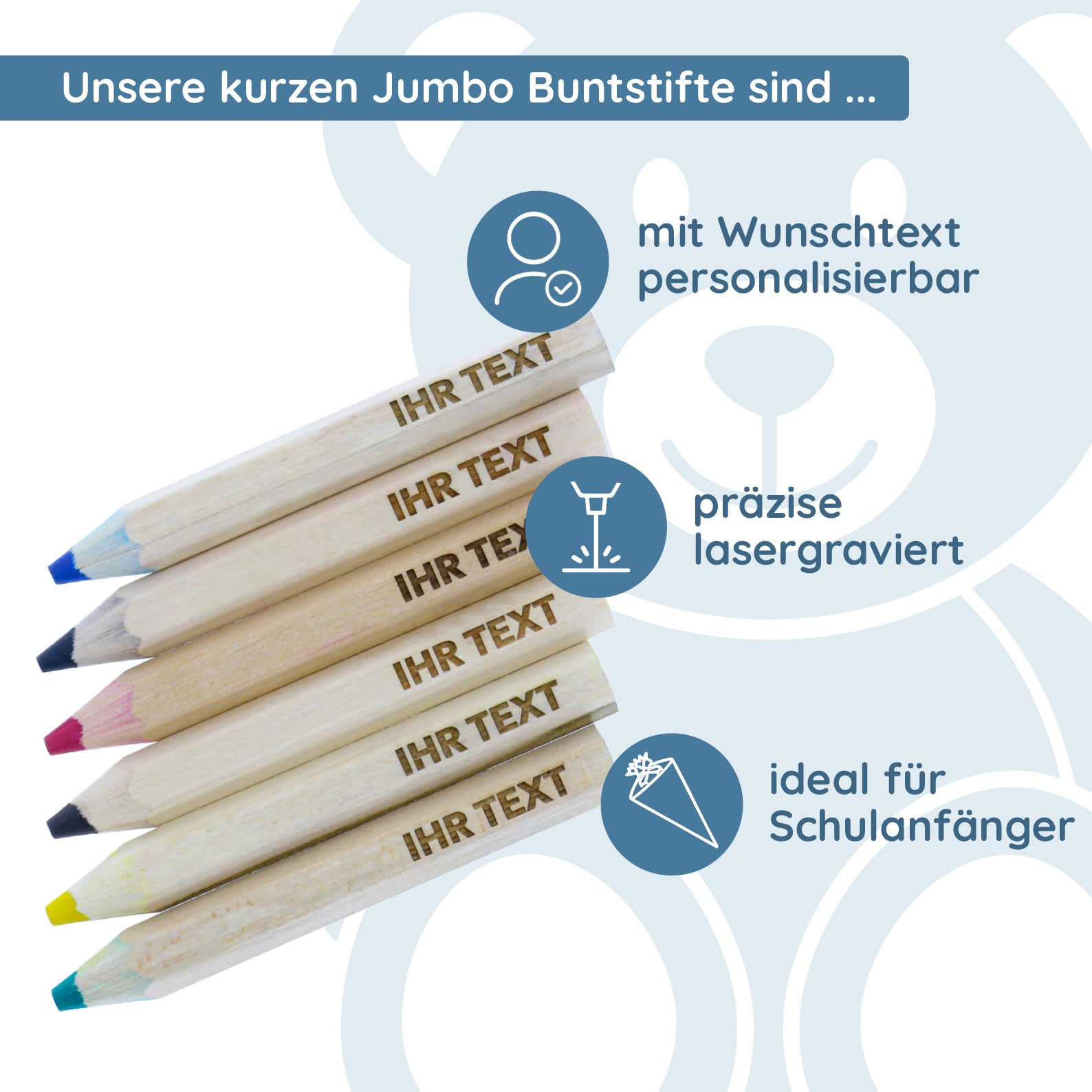 4 Sets Jumbo Buntstifte (24 Stück) mit Namen/Gravur/Holzbuntstifte (Jumbo Buntstifte Kurz) - kinder-druckerei.de
