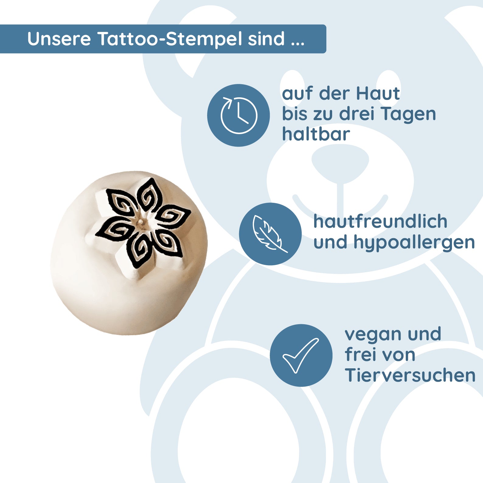 LaDot Stein "Blume 2" (1,5 x 1,5 cm) - Temporärer Tattoo Stempel - kinder-druckerei.de