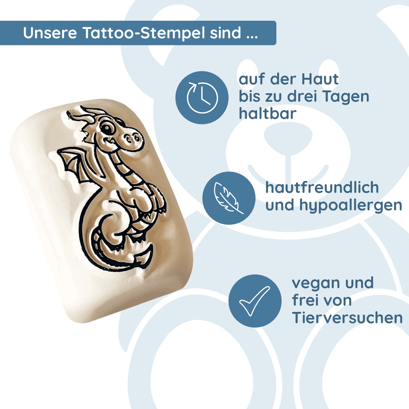 LaDot Stein - "Drache" (2,5 x 5 cm) - Temporärer Tattoo Stempel - kinder-druckerei.de