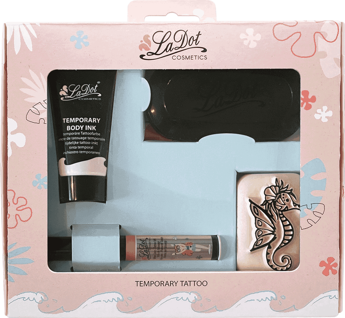 Ladot Tattoo-Set 9 Seepferdchen mit pinkem Liner – kinder-druckerei.de