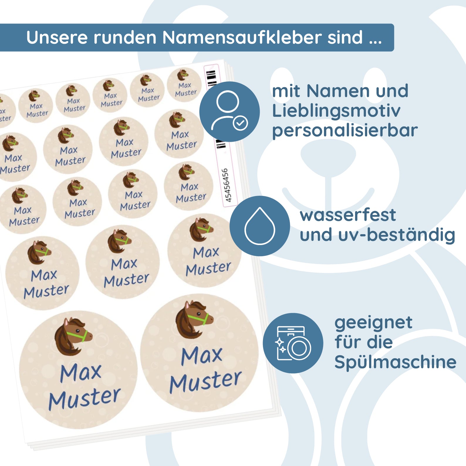 Runde Namensaufkleber im Detail
