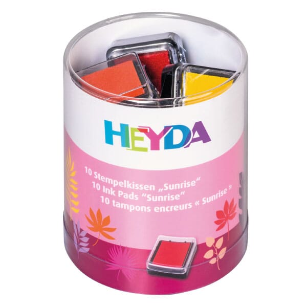 Heyda Mini-Stempelkissen-Set Sunrise mit 10 warmen Farben (30×30 mm) – kinder-druckerei.de