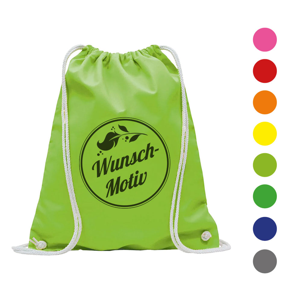 Turnbeutel-Rucksack bunt mit individuellem Schwarzdruck