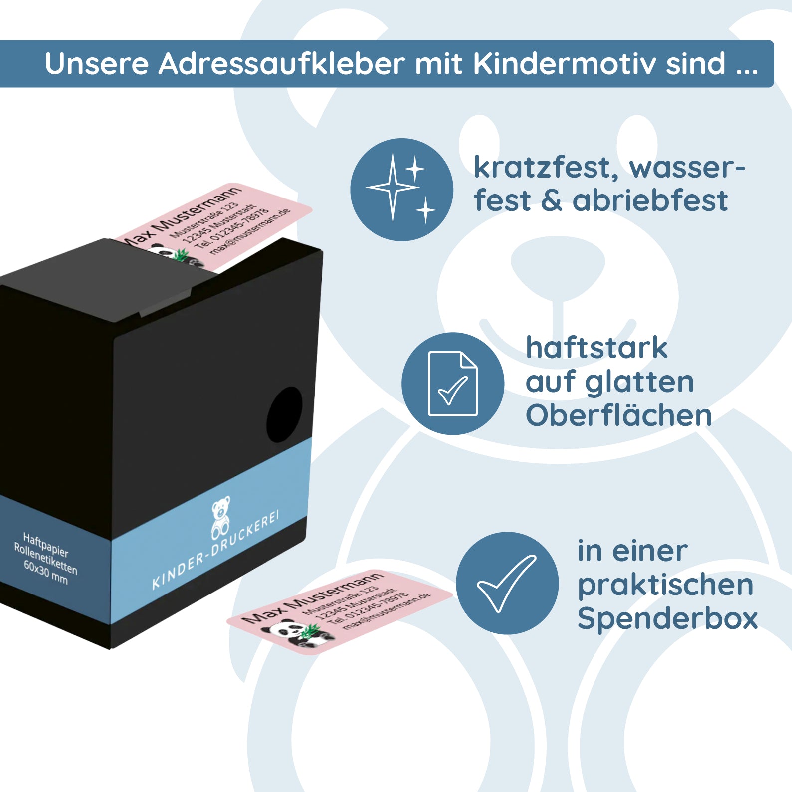 Adressaufkleber mit Kindermotiv im Spenderkarton (60x30 mm - 250 Stück) - kinder-druckerei.de
