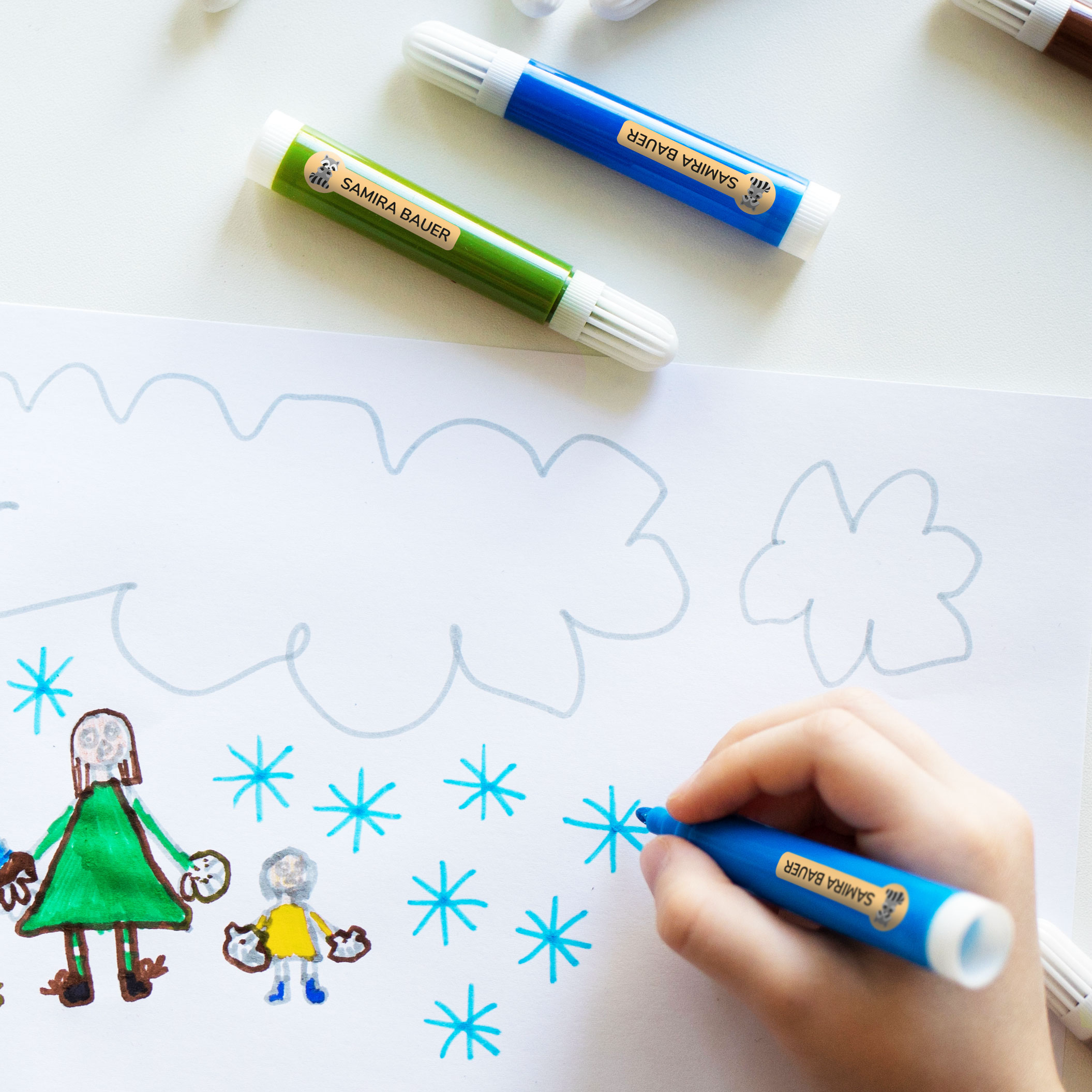 Namensaufkleber für Kinder mit großem Motiv, 160 Stück, Set - kinder-druckerei.de