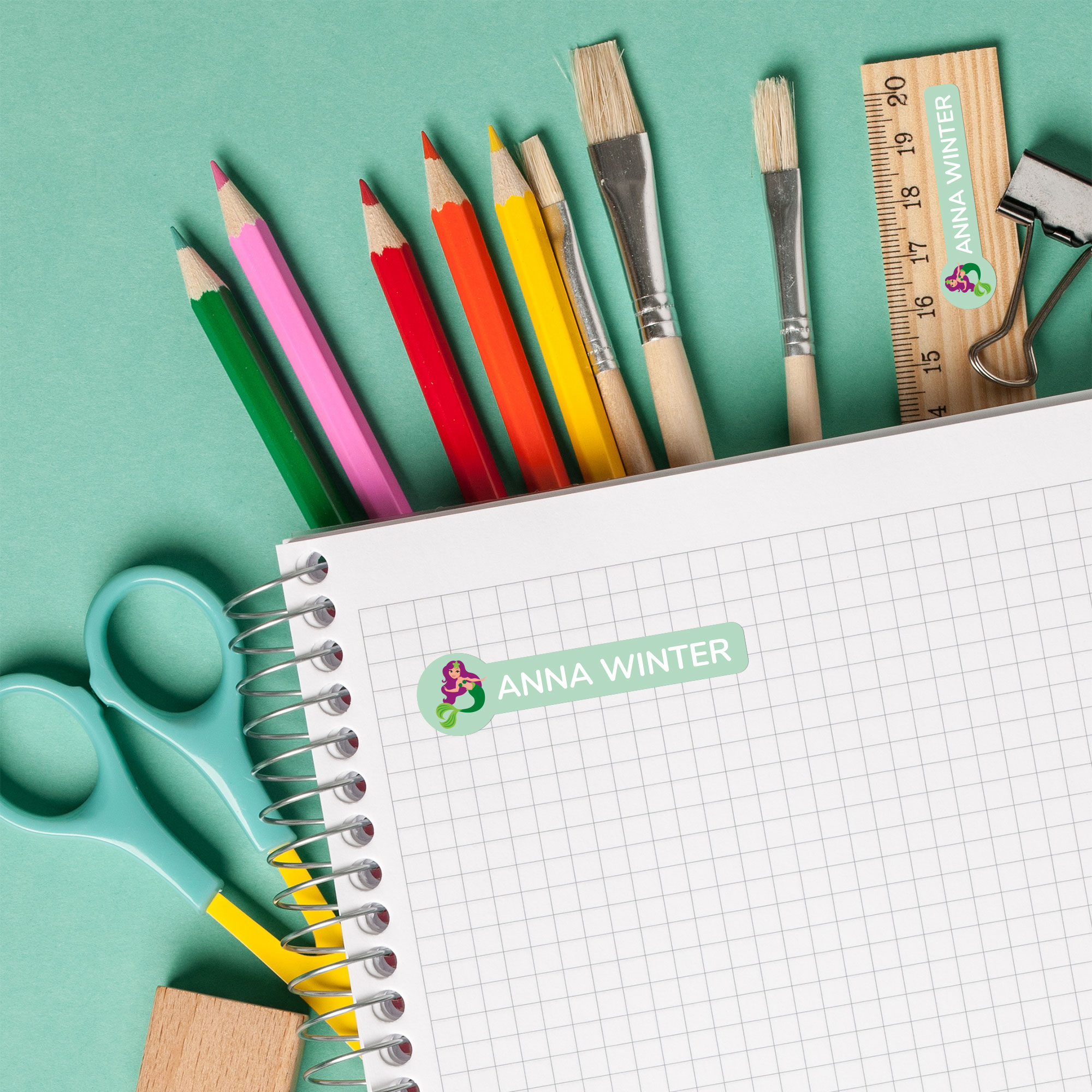 Namensaufkleber für Kinder mit großem Motiv, 160 Stück, Set - kinder-druckerei.de