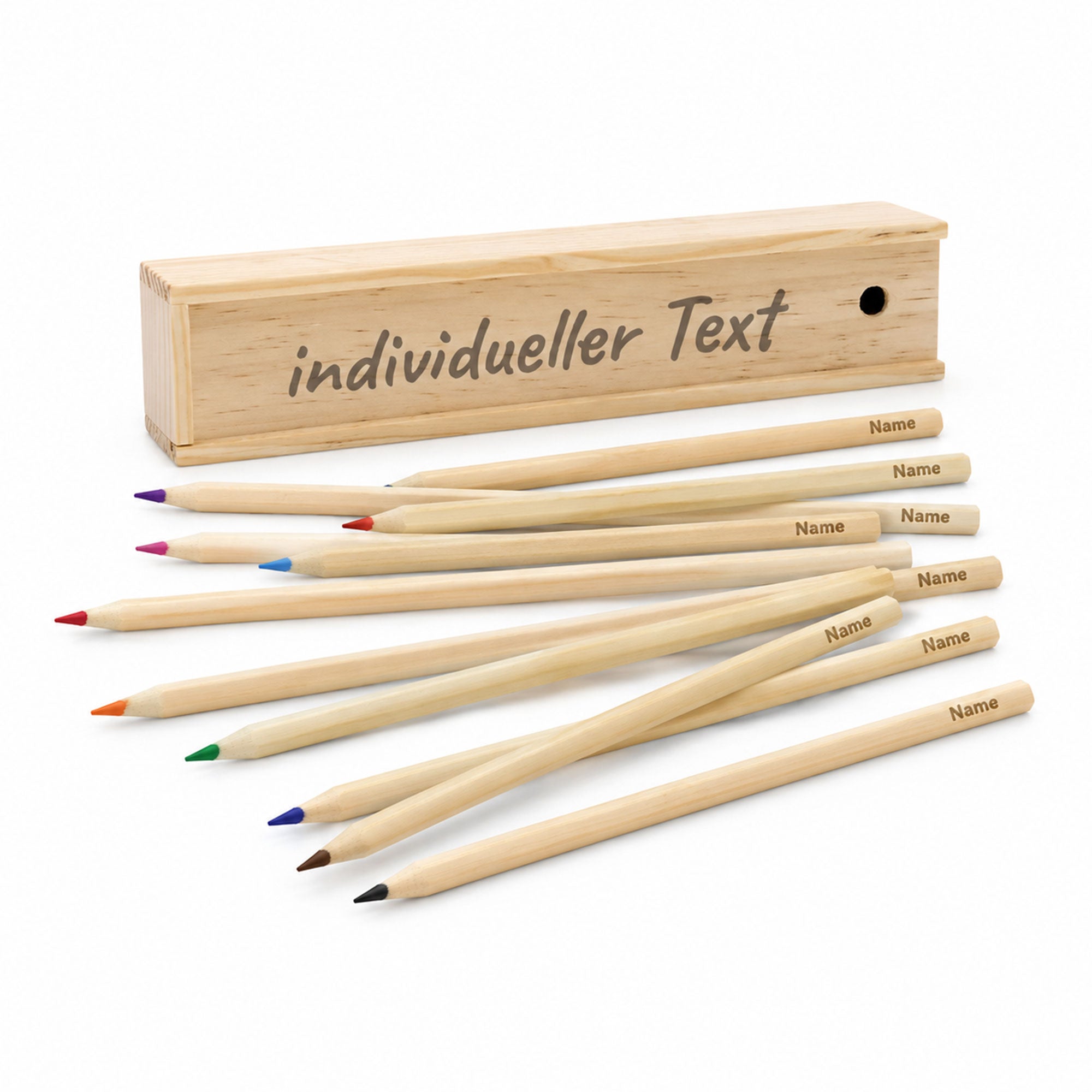 Holzbox mit 12 Buntstiften – Personalisierbar & nachhaltig