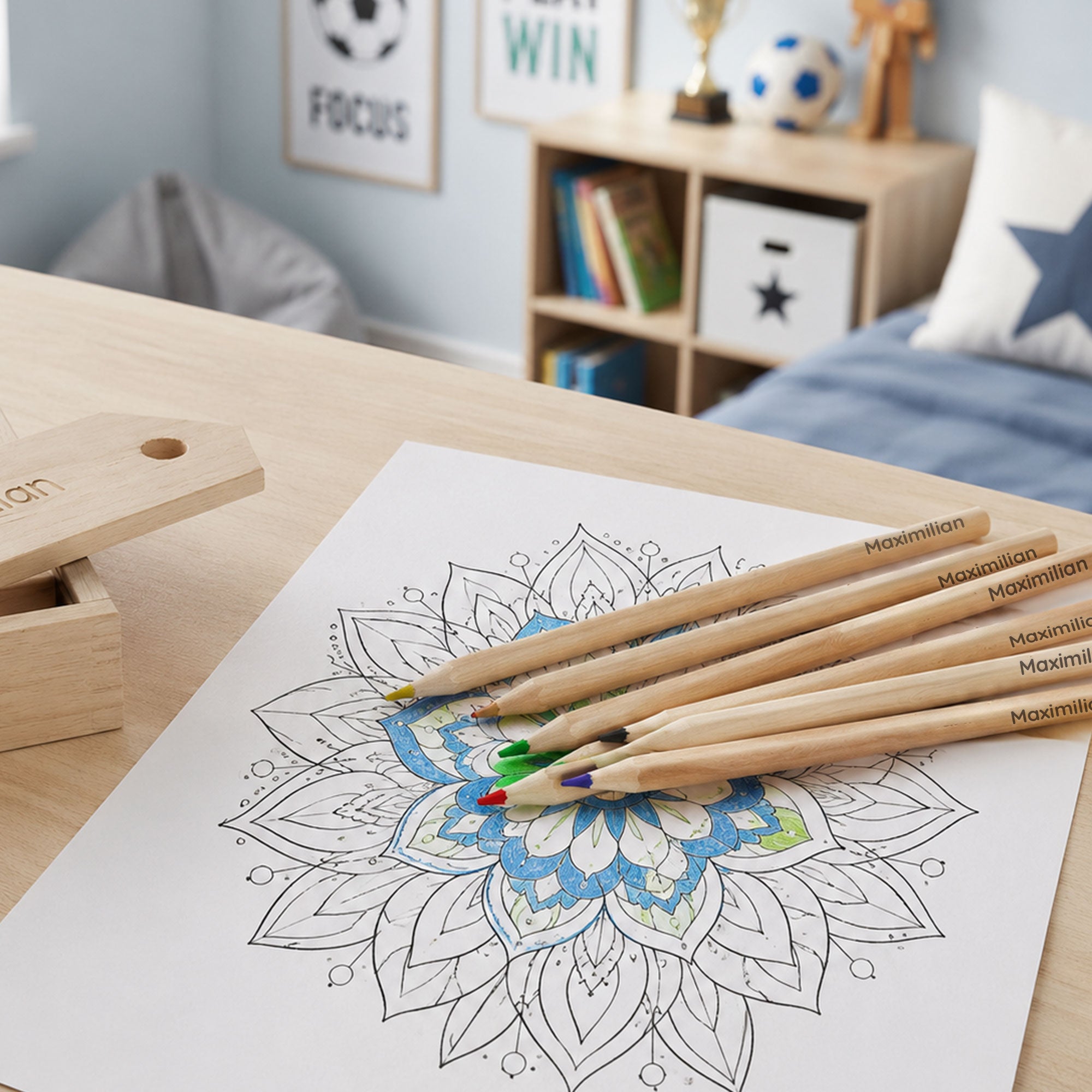 Holzbox mit 12 Buntstiften – Personalisierbar & nachhaltig