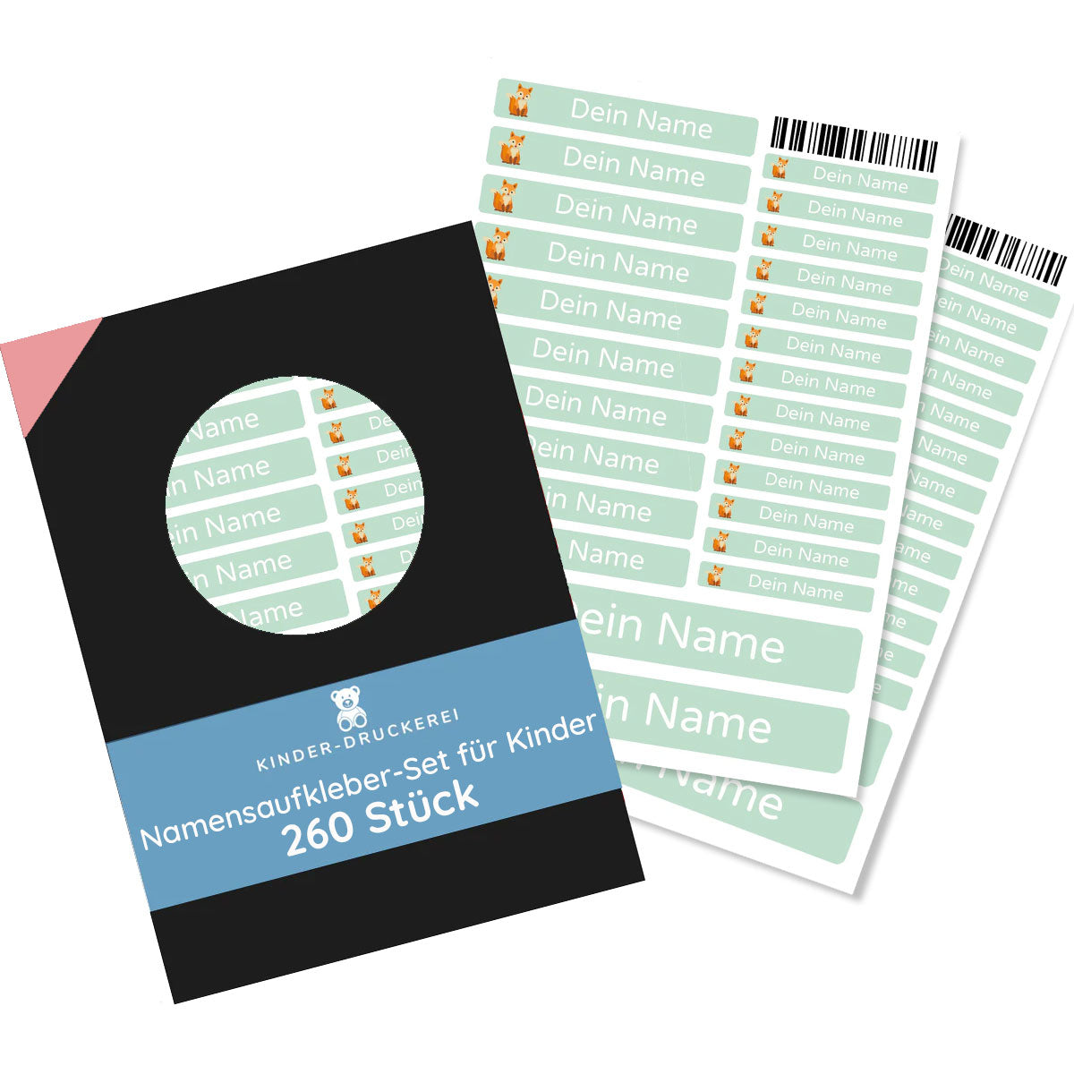 Namensaufkleber für Kinder (Set mit 260 Aufklebern in verschiedenen Größen) - kinder-druckerei.de
