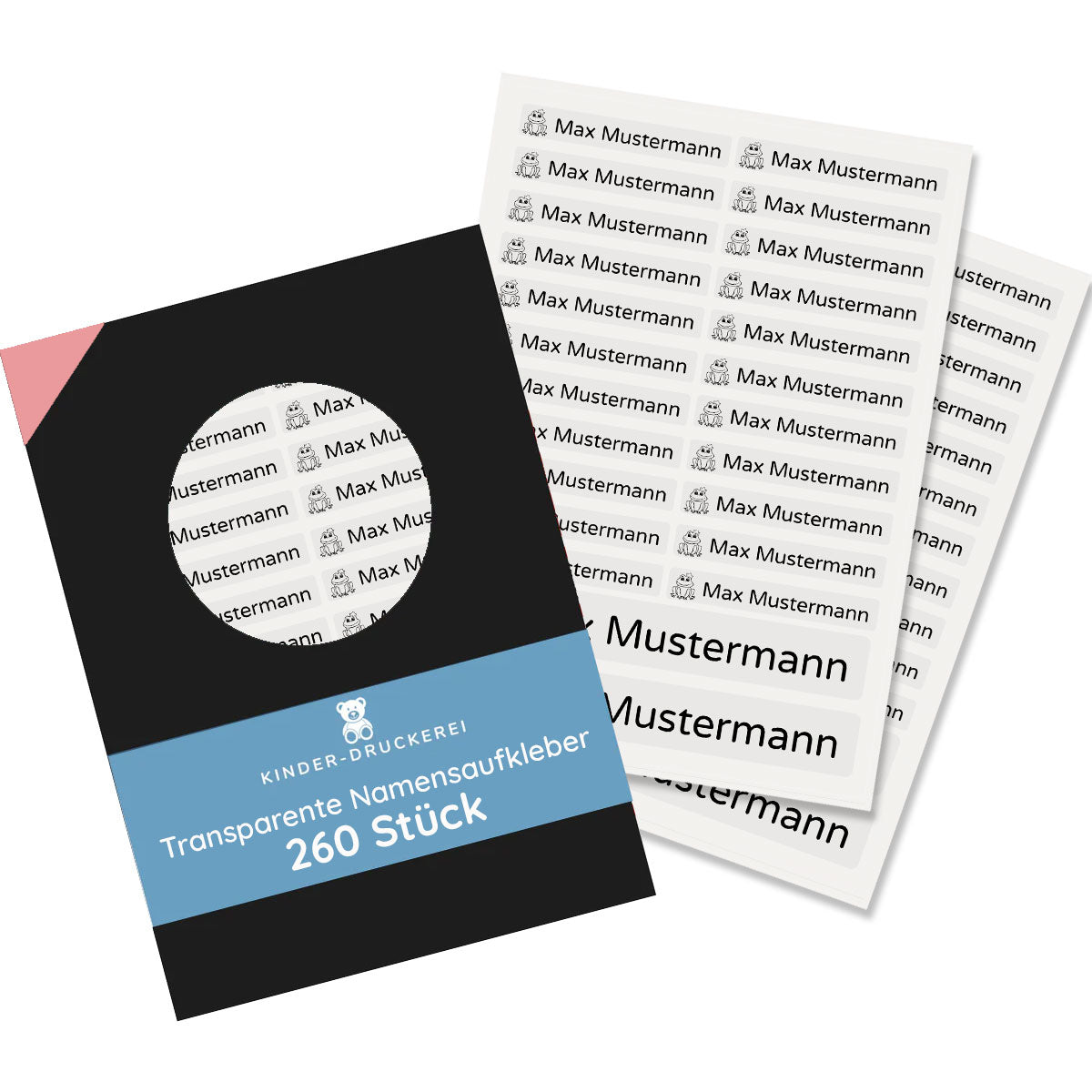 Transparente Namensaufkleber für Kinder (Set mit 260 Aufklebern in verschiedenen Größen) - kinder-druckerei.de