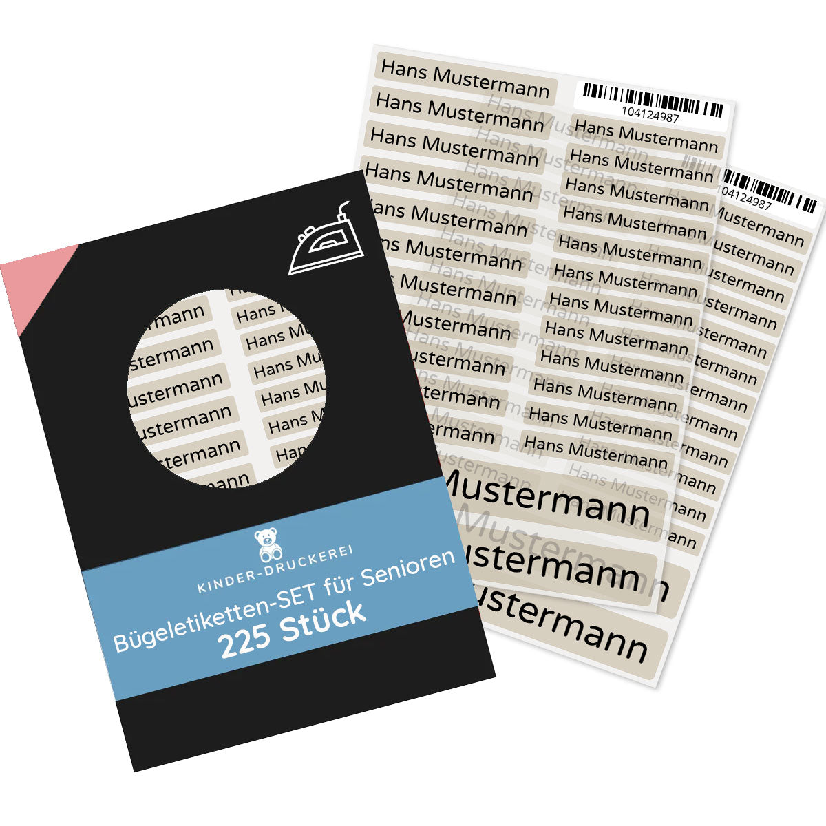 Bügeletiketten für Senioren verschiedene Größen (Set mit 225 Stück zum Aufbügeln) Altenheim Pflegeheim - kinder-druckerei.de