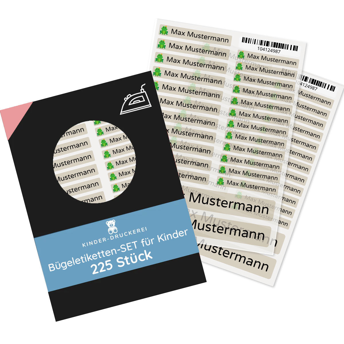 Bügeletiketten für Kinder mit verschiedenen Motiven (Set mit 225 Etiketten) - kinder-druckerei.de