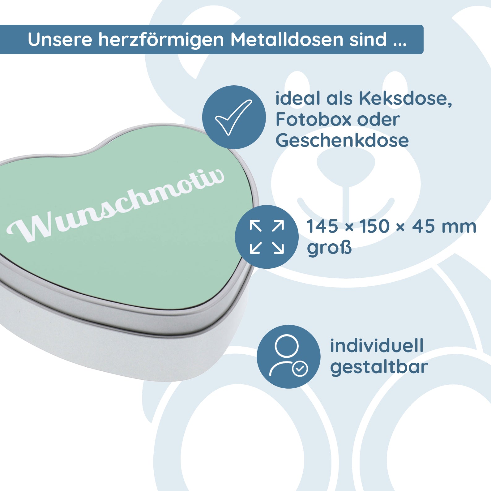 Herzförmige Keksdose / Metalldose mit Wunschmotiv – Personalisierte Geschenkdose - kinder-druckerei.de