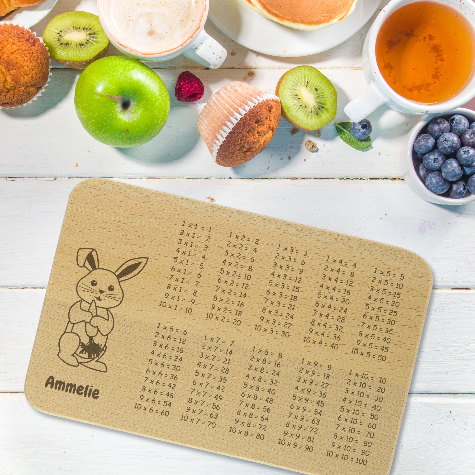 Frühstücksbrettchen 1x1 mit Kindermotiv & individueller Gravur - kinder-druckerei.de