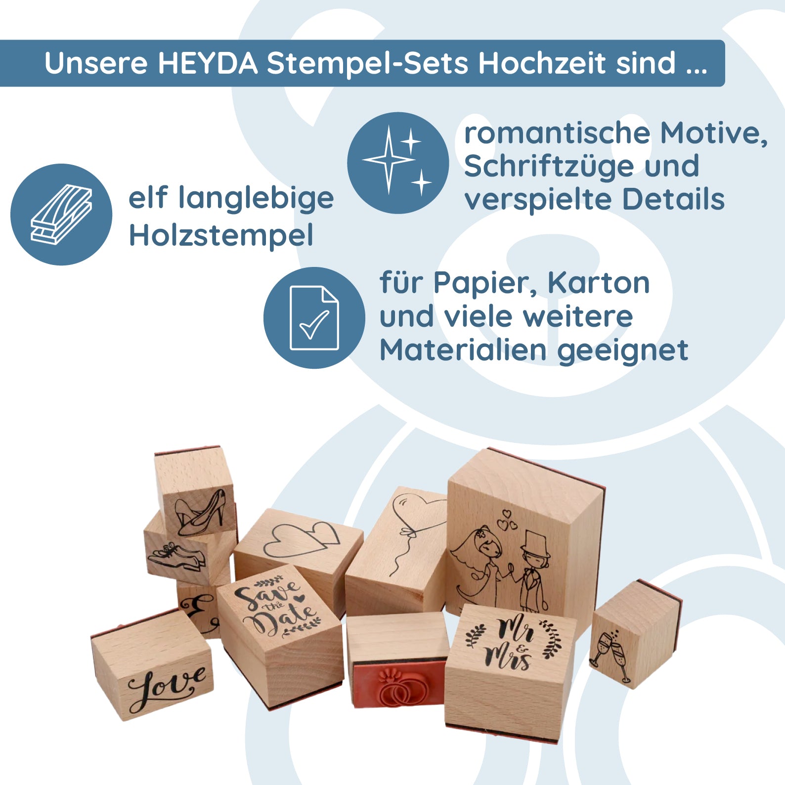 HEYDA Stempel-Set „Hochzeit“ (11 Stück) - kinder-druckerei.de