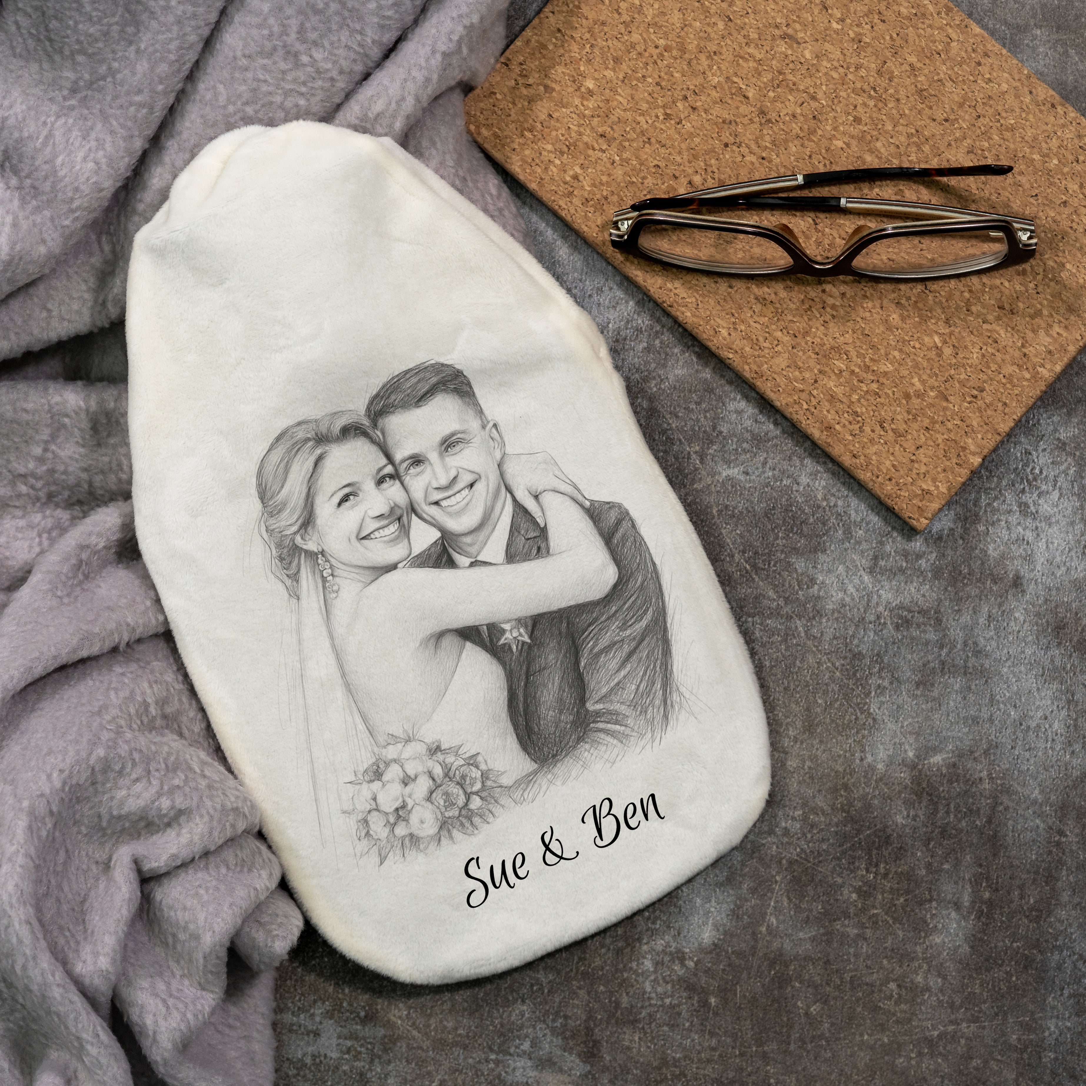 Wärmflasche mit Bleistiftzeichnung & Text - kinder-druckerei.de