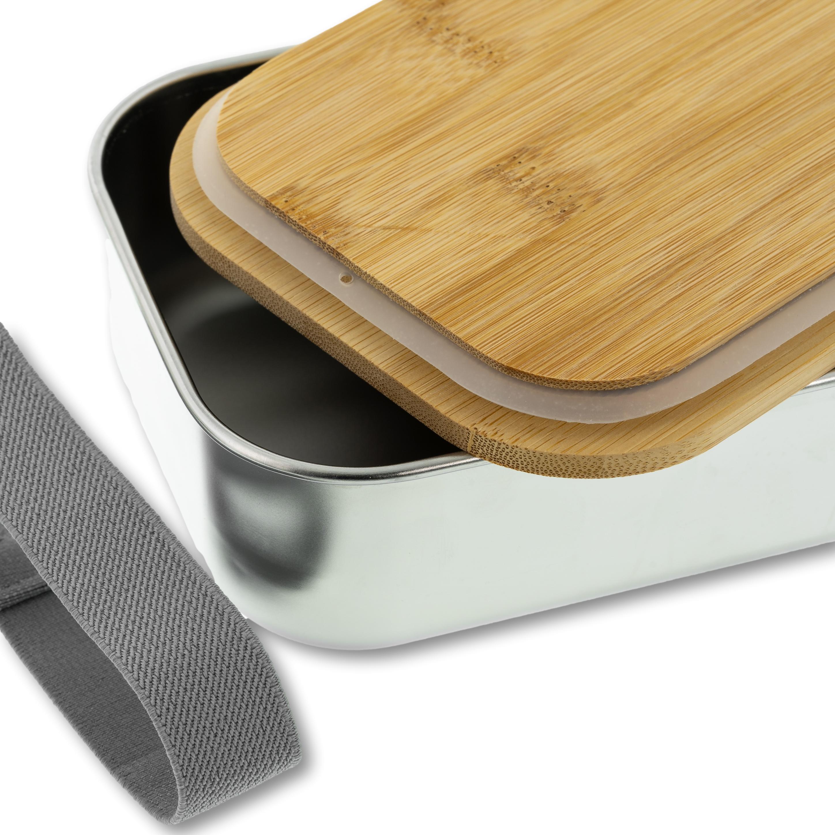 Lunchbox aus Edelstahl mit Bambusdeckel und Verschluss & inkl. individueller Gravur - kinder-druckerei.de