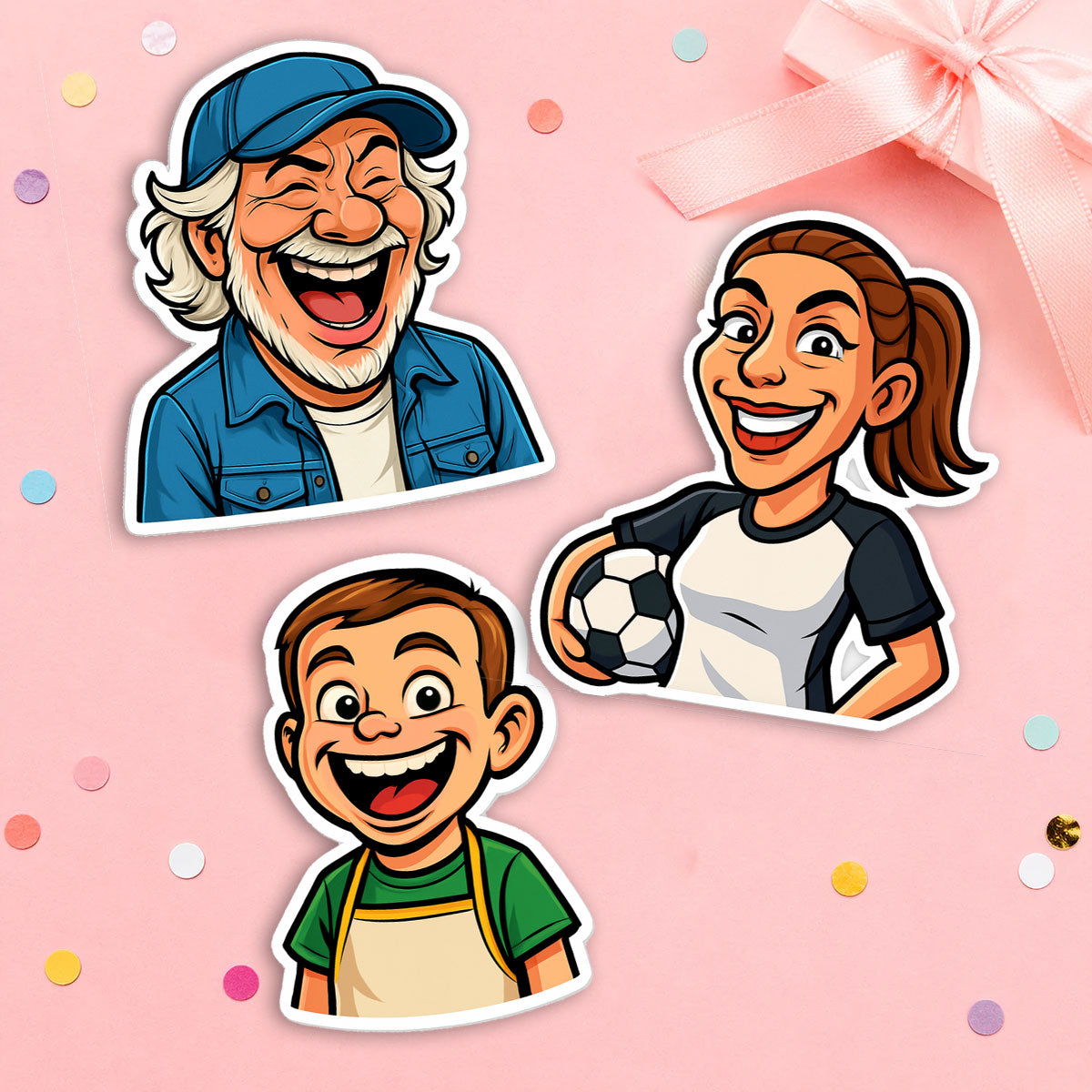 Karikatur-Sticker mit kreativen Übertreibungen