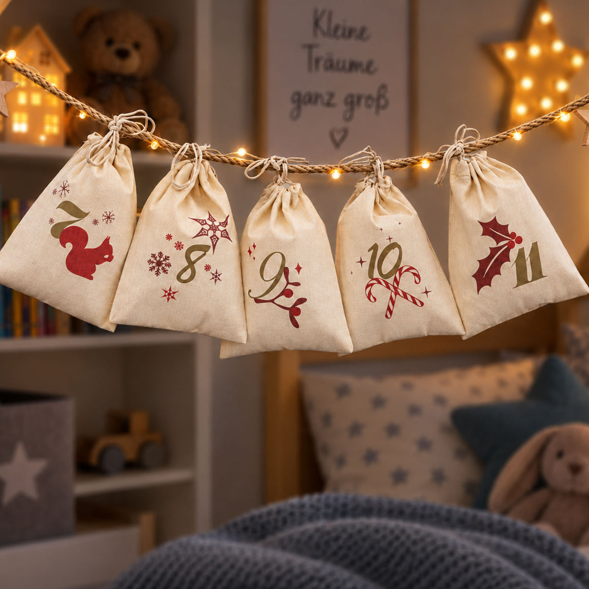 Advent Calendar with 24 Bags to Fill & Personalize (with Cord)