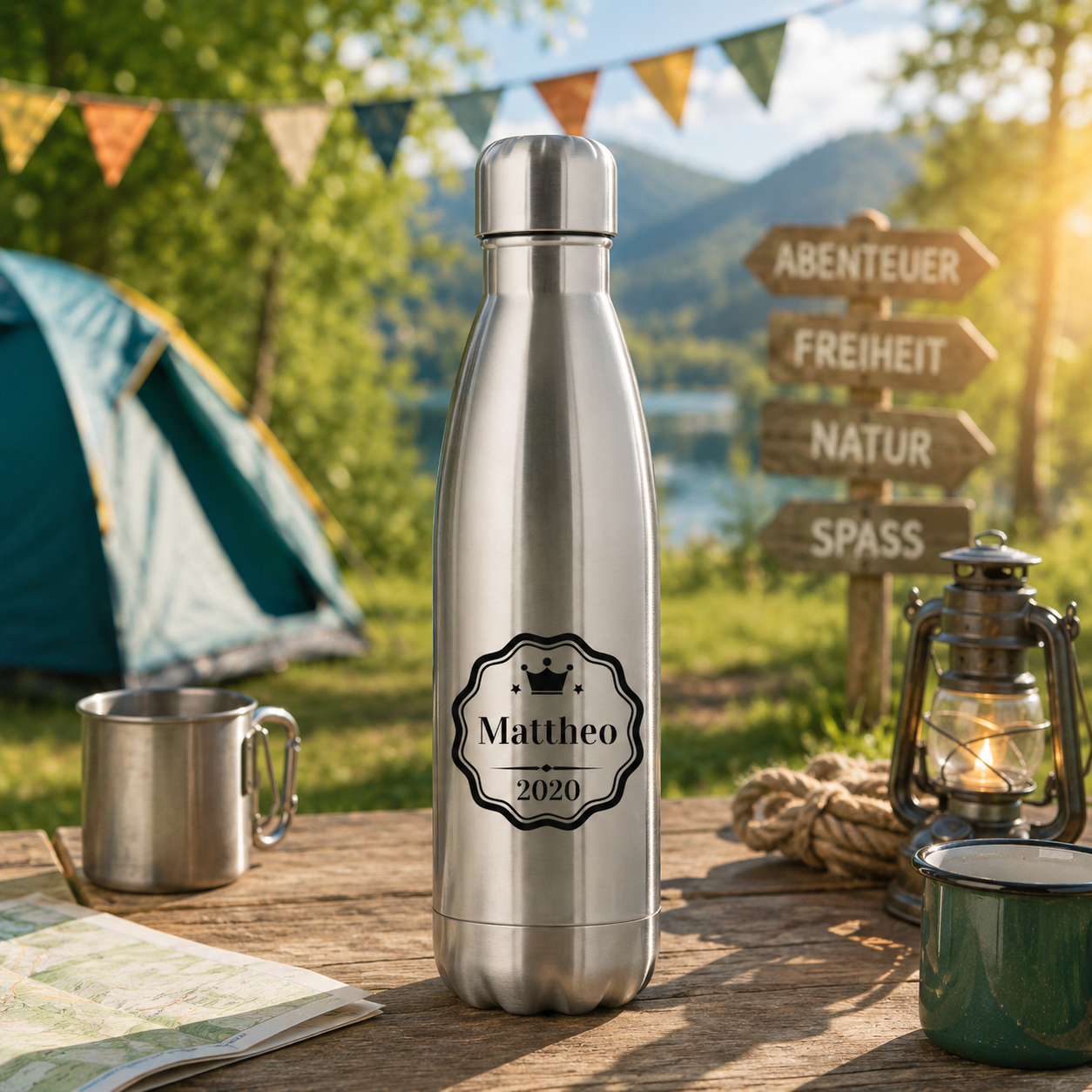 Thermosflasche / Isolierflasche aus Edelstahl mit individuellem Schwarzdruck