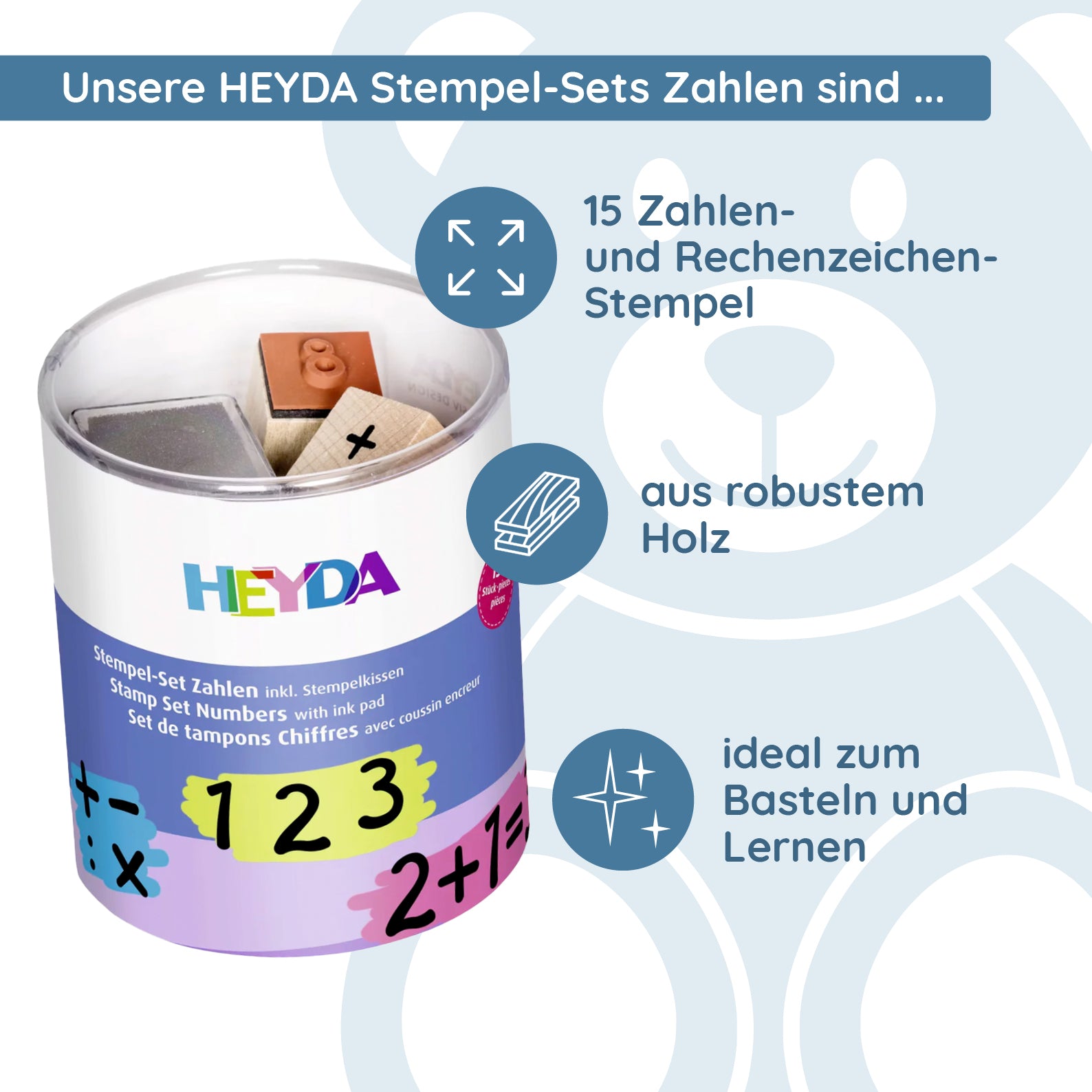 HEYDA Stempel-Set "Zahlen" inkl. Stempelkissen - kinder-druckerei.de