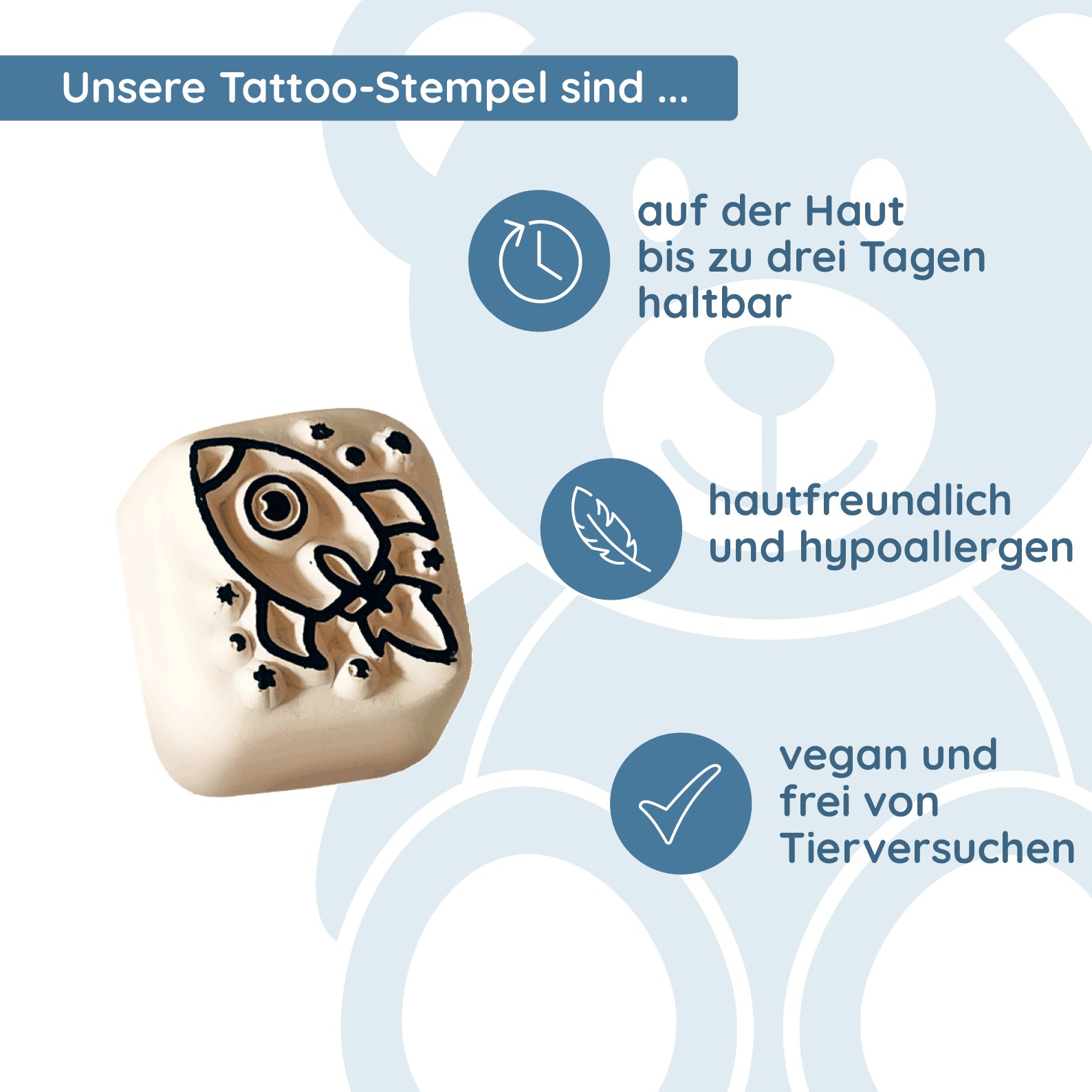 LaDot Stein - "Rakete" (1,5 x 1,5 cm) - Temporärer Tattoo Stempel - kinder-druckerei.de
