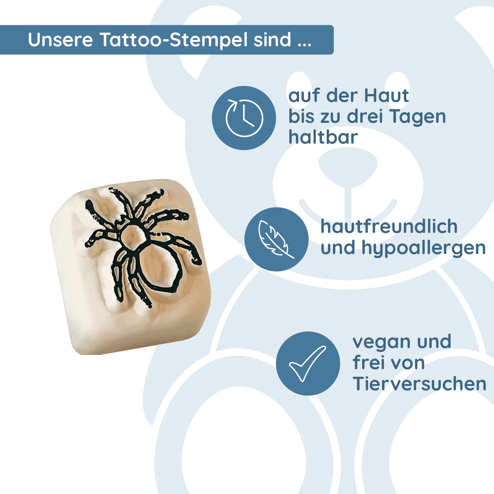 LaDot Stein - "Spinne" (1,5 x 1,5 cm) - Temporärer Tattoo Stempel - kinder-druckerei.de