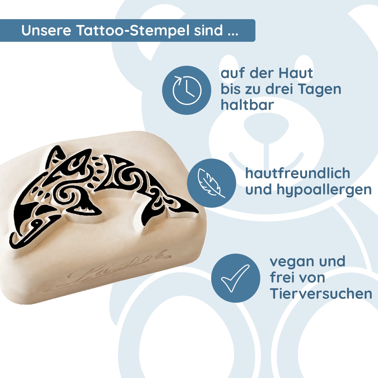 LaDot Stein "Delphin" (2,5 x 5 cm) - Temporärer Tattoo Stempel - kinder-druckerei.de