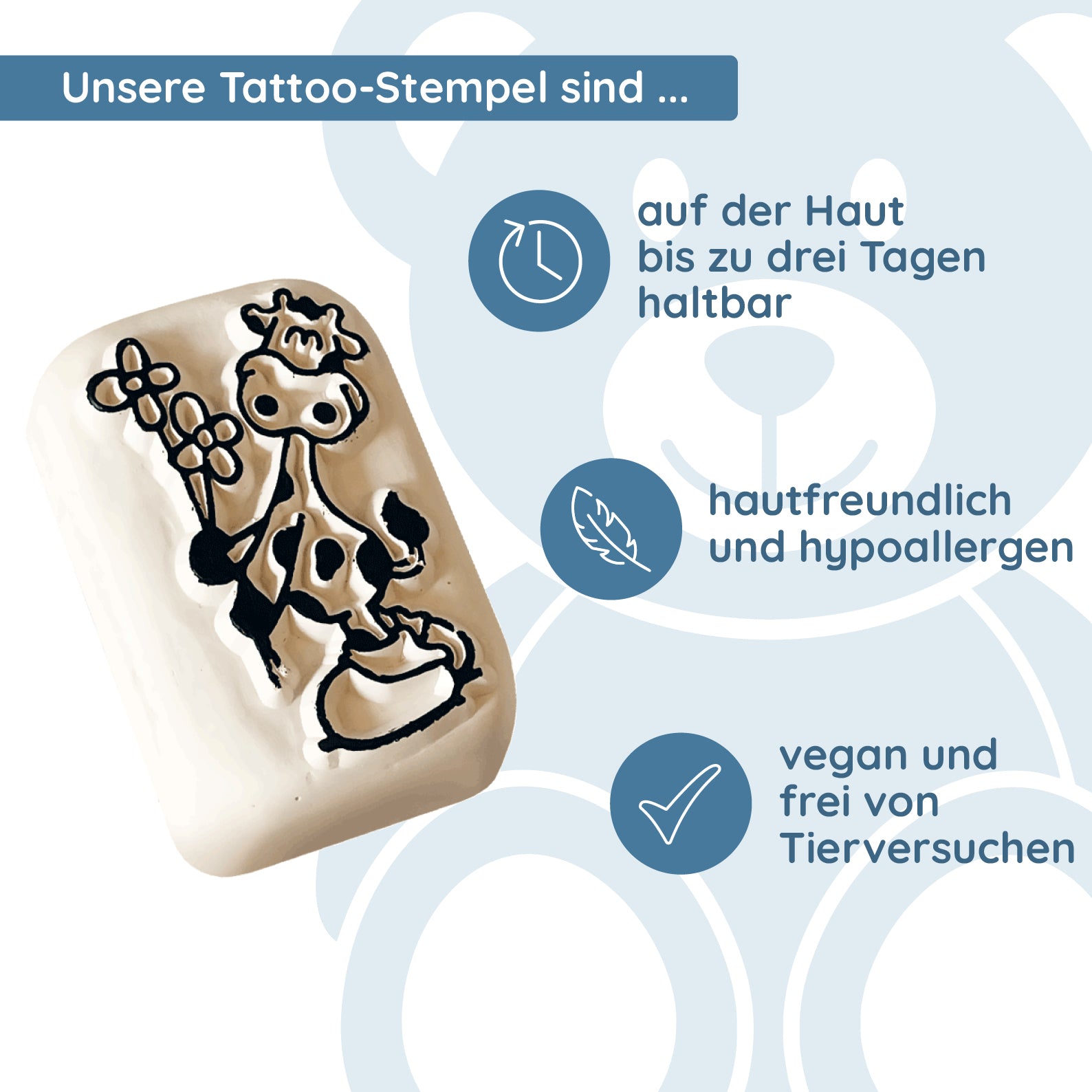 LaDot Stein - "Kuh" (2,5 x 5 cm) - Temporärer Tattoo Stempel - kinder-druckerei.de