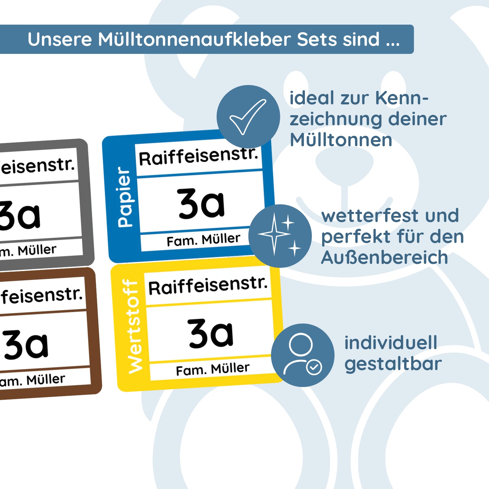 Mülltonnenaufkleber Set (4 Stück) – individuell gestaltbar, 19 x 14 cm - kinder-druckerei.de