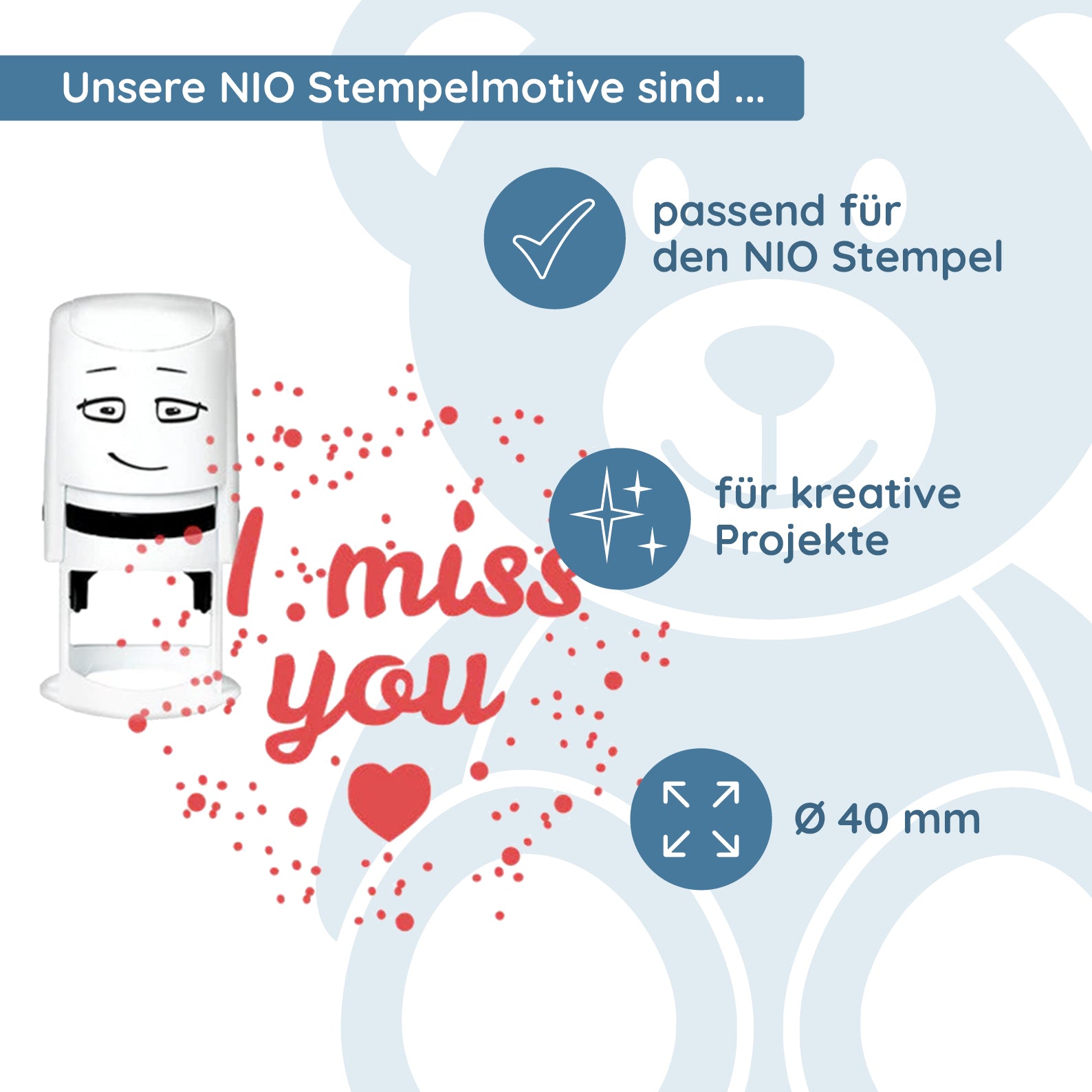 NIO Stempelmotiv - i miss you-heart in space - kinder-druckerei.de