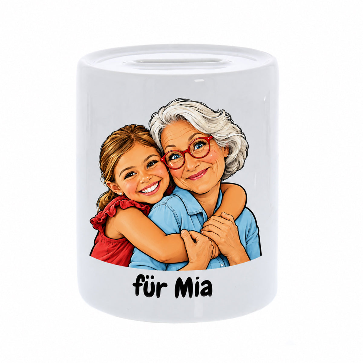 Spardose mit Karikatur und Text - kinder-druckerei.de